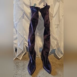 Fluevog - Munchies Ishshoes - Above The Knee Purple Velvet, Size 7
